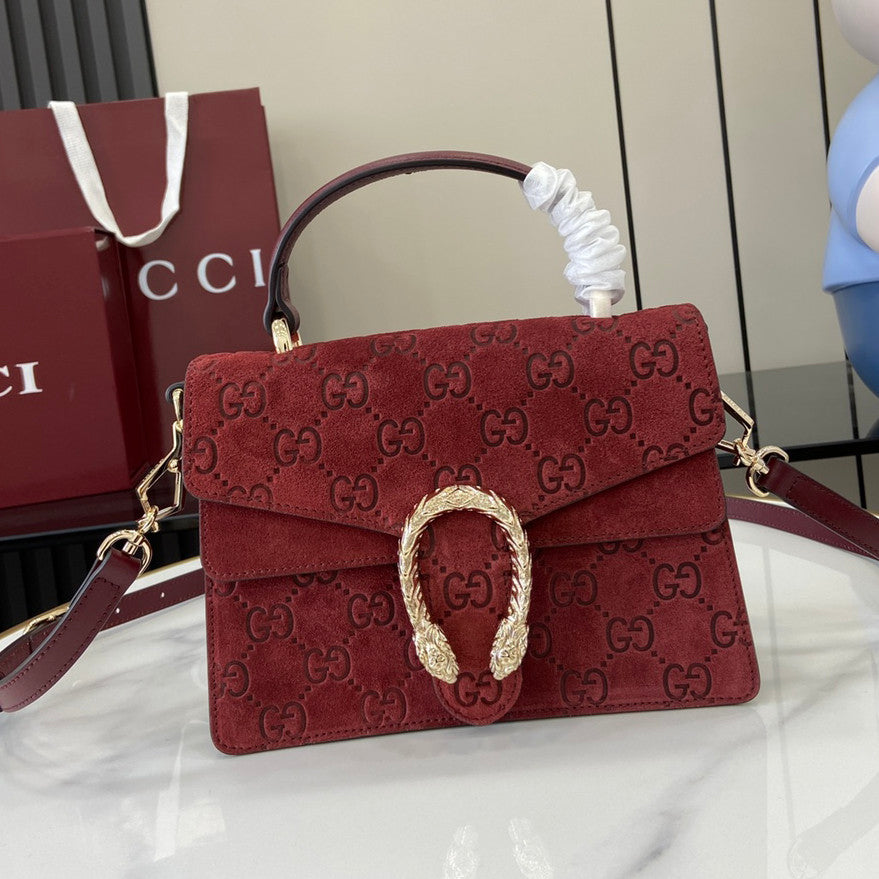 Gucci Women's Solid Color Tiger Head Lock Buckle Suede Handheld Crossbody Shoulder Bag Bags #75132