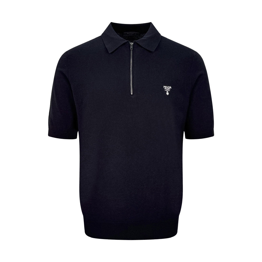 Prada Men's Summer Solid Color Logo Embroidery Zipper Neck Short Sleeve Polo Shirt T-Shirt #74655