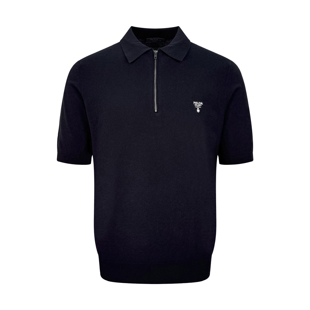 Prada Men's Summer Solid Color Logo Embroidery Zipper Neck Short Sleeve Polo Shirt T-Shirt #74655