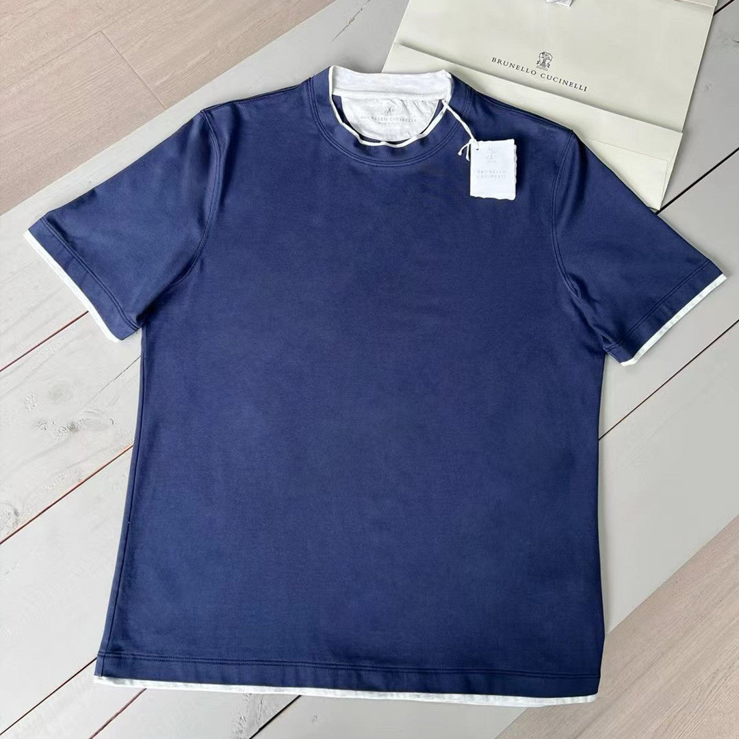Brunello Cucinelli Men's Spring And Summer Fashion Trend Color Blocking Classic Short-sleeved Comfortable Positive Shoulder Round Neck T-shirt Tops #99379