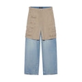 Balenciaga Men's Blue Spring & Fall Multi-Pocket Workwear Patchwork Fake Two Piece Straight Leg Denim Pants Ngvp #7786