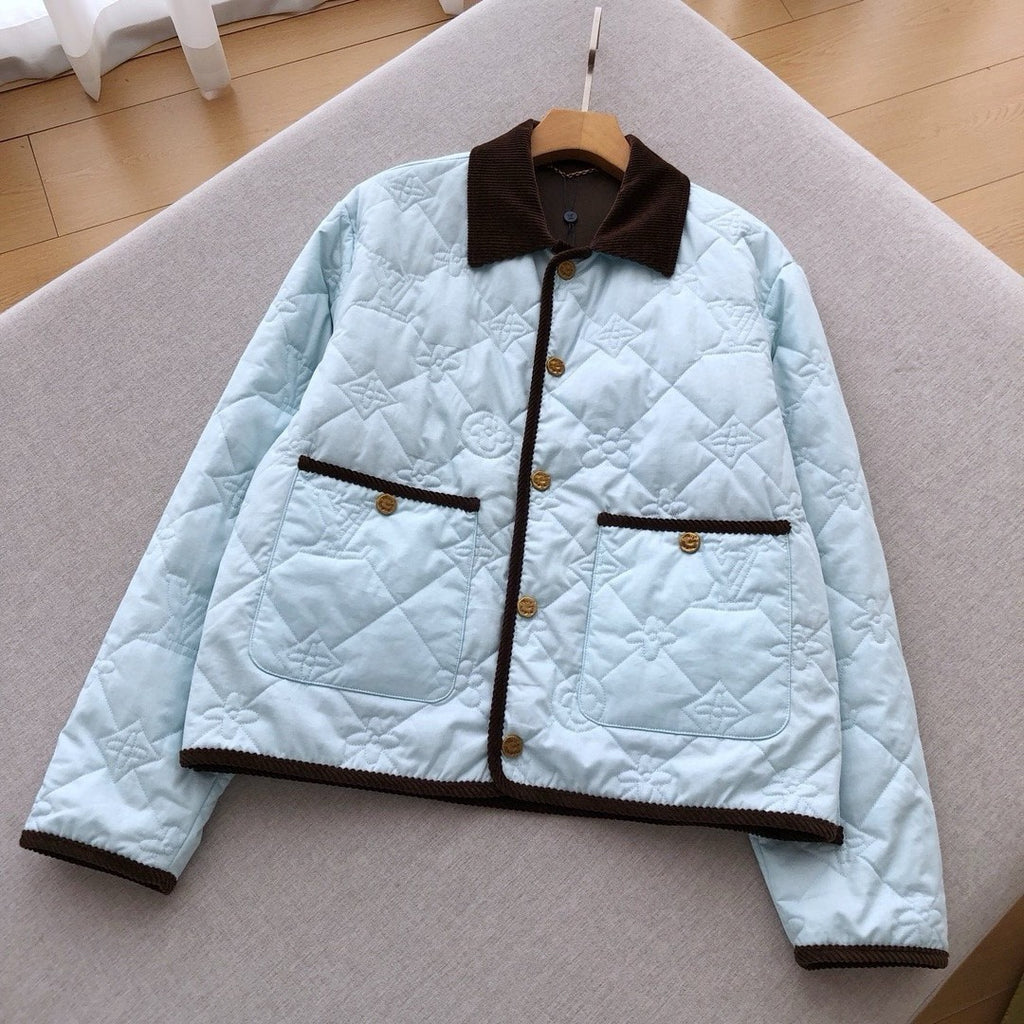 Louis Vuitton Men's Fall And Winter Light Blue Patchwork Fitted Lapel Single Breasted Long Sleeved Jacket #73568