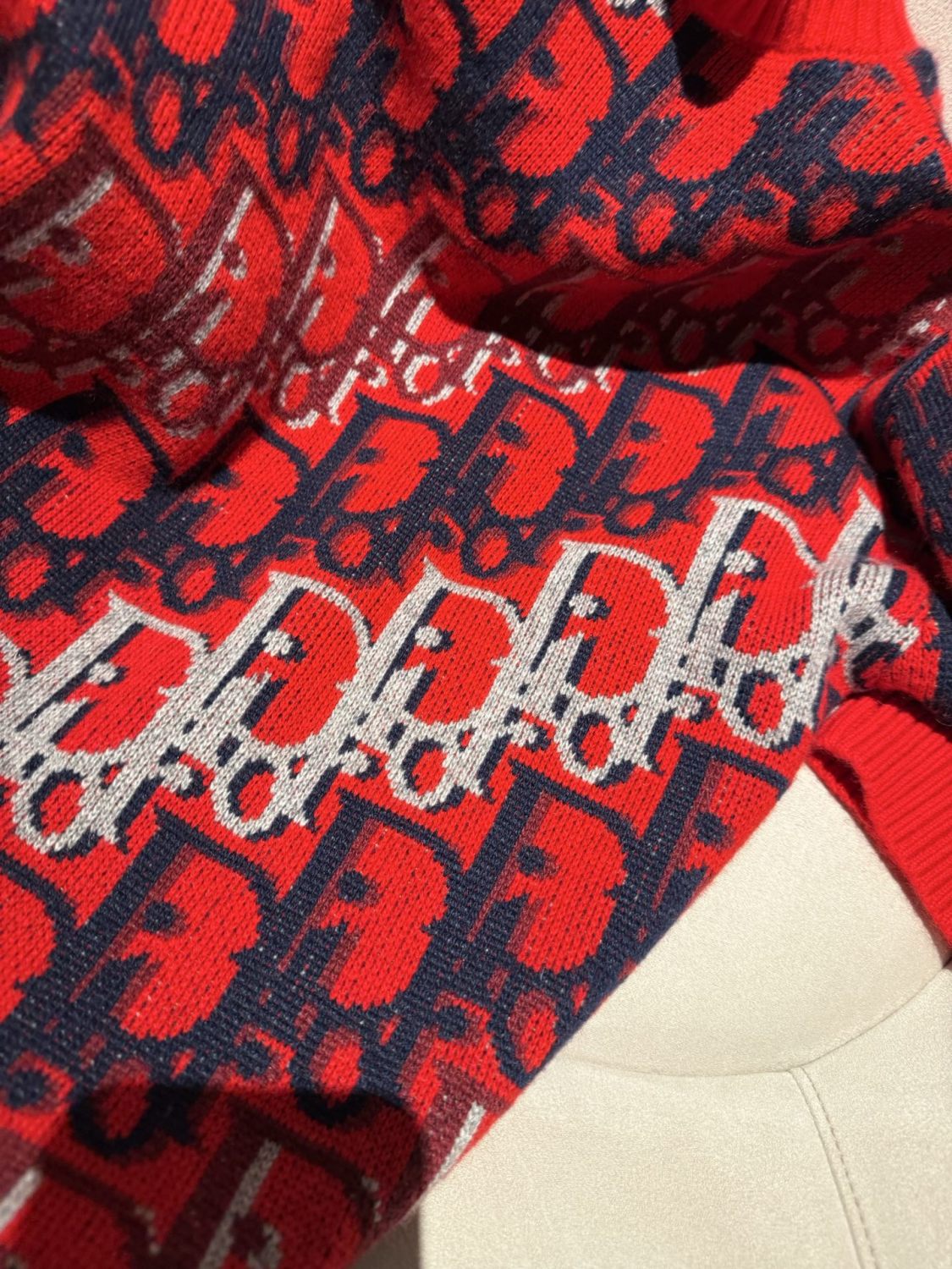 DIOR Dior Oblique Sweater Red Wool Jacquard #375646
