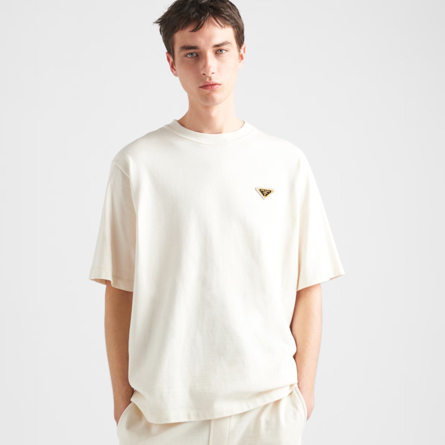Prada Men's Summer White Cotton Round Neck Regular Fit Short Sleeve T-Shirt #99812