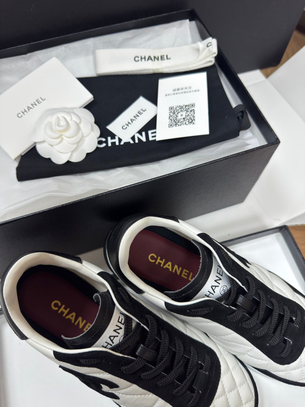 CHANEL Sneakers Calfskin Suede Kidskin White Black #378783