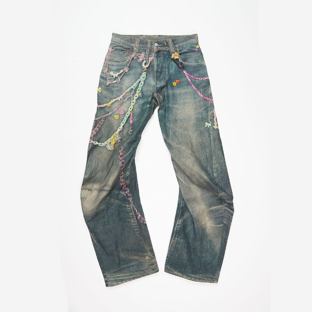 Acne Studios Men'S Women'S Four Seasons 3d Print Chain Print Loose Fit Jeans Fashion High Street Machete Pants Jeans  Ngvp #1343