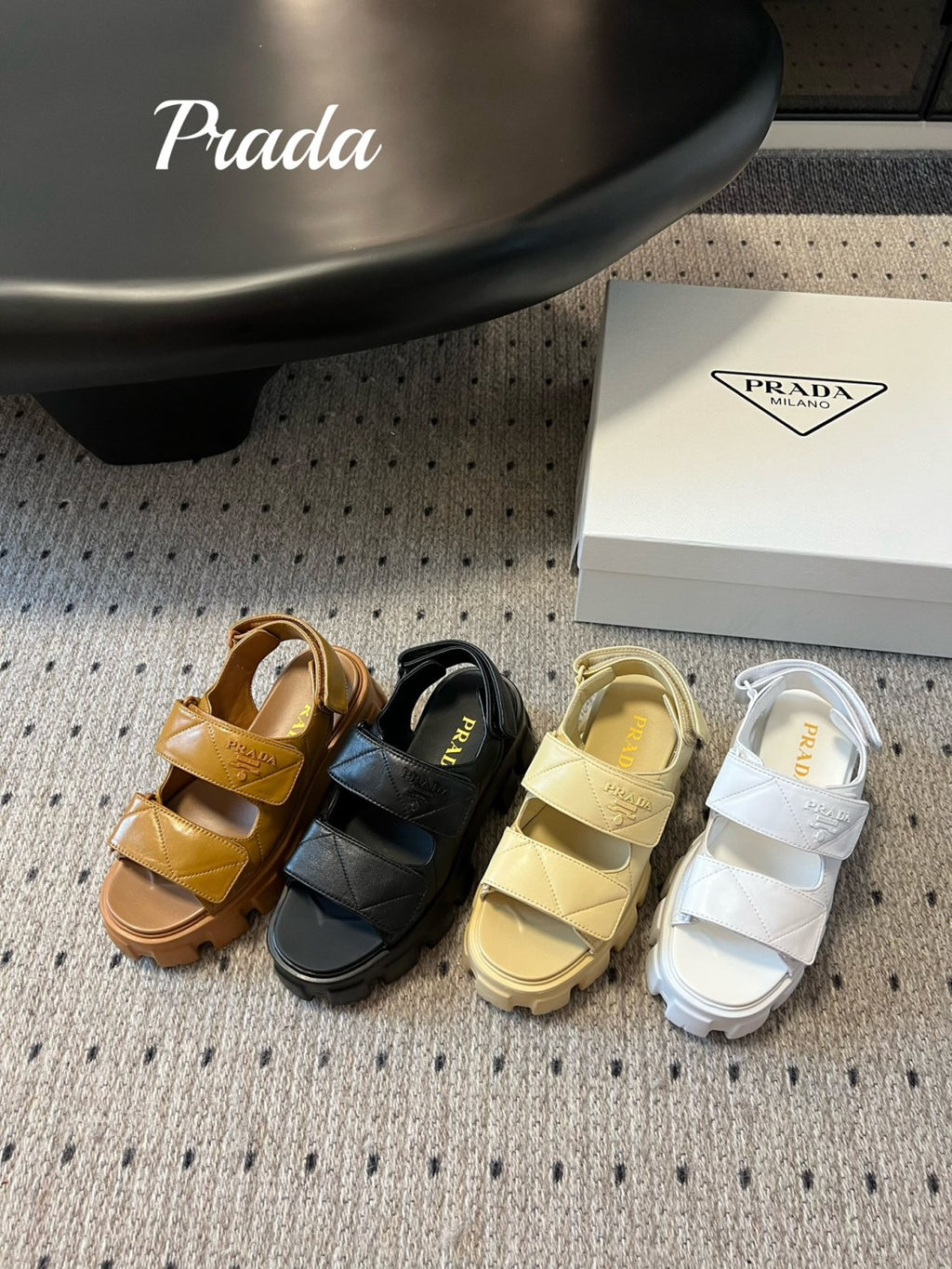 Prada Monolith Nappa Leather Sandals Women's Spring Summer Fashion Casual Solid Colour Sandals Buckle Thick Bottom Shoes #81217