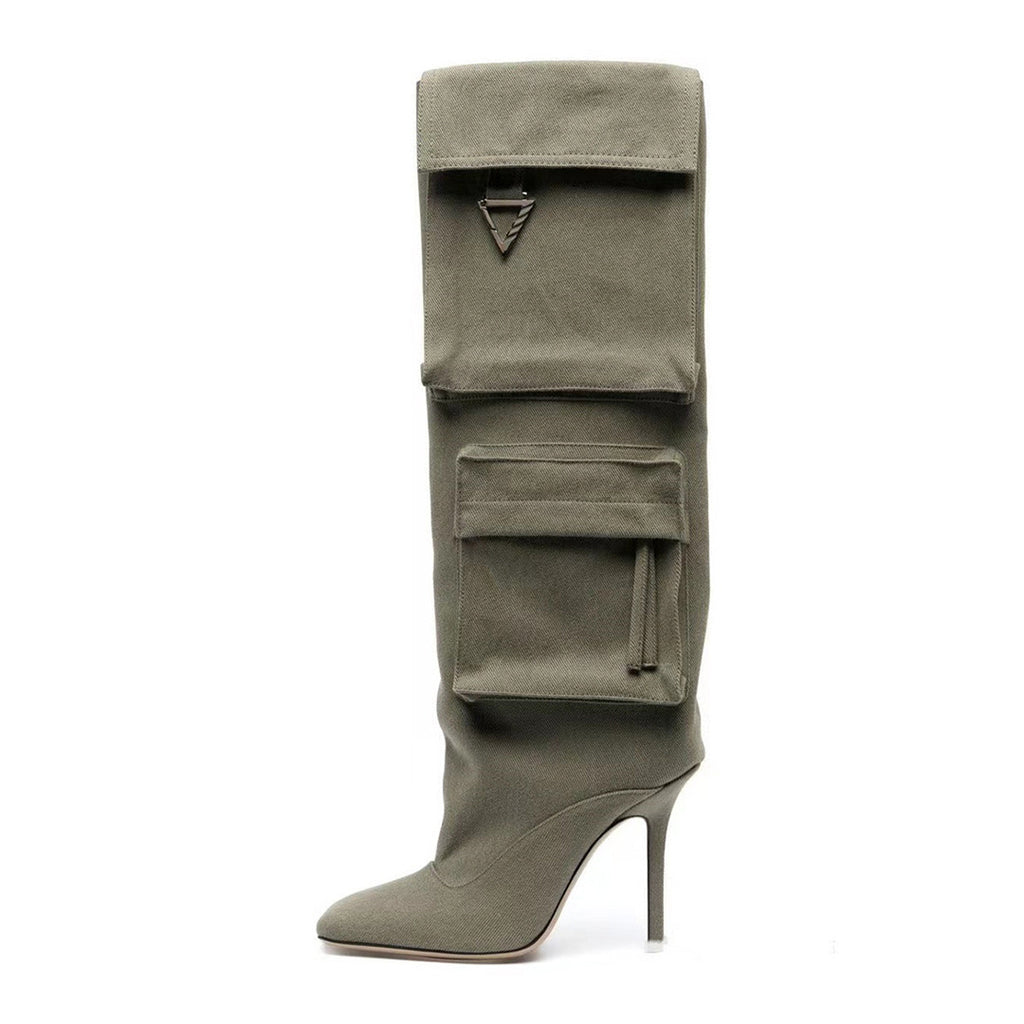 The Attico Women's Denim Pocket Boots Fall/Winter Solid-Color High-Heel Knee-High Boots Casual Shoes #81719