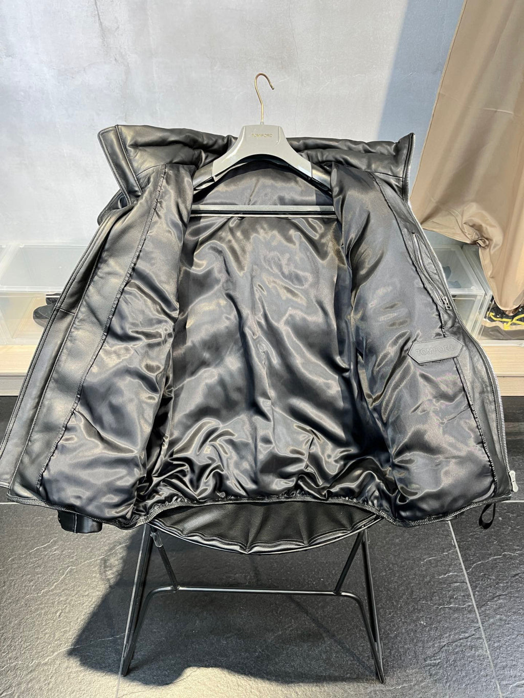 Tom Ford Black Leather Puffer Down Jacket Ngvp #6555
