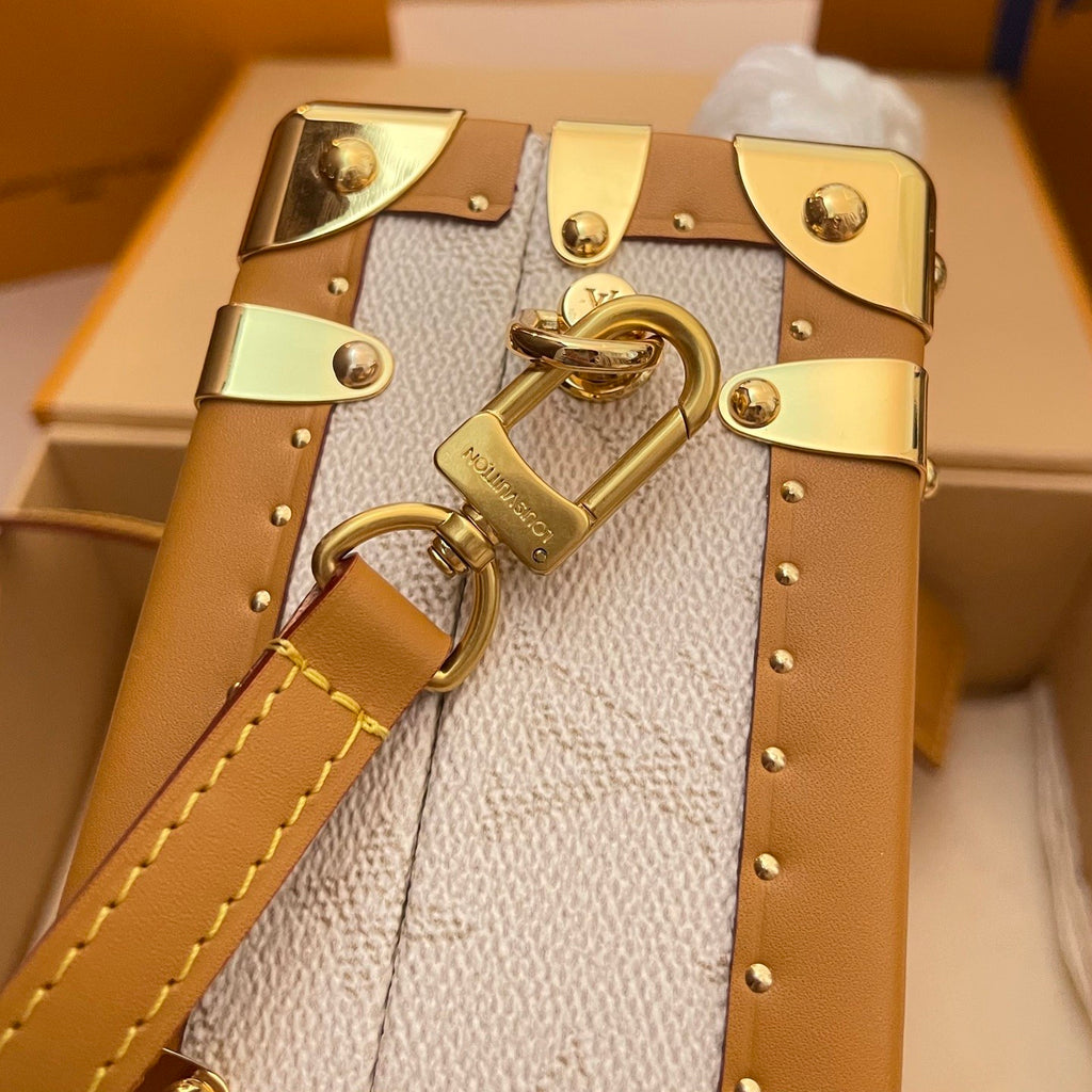 Louis Vuitton Handle Trunk Women's Solid Color Detachable Adjustable Shoulder Strap Buckle Closure Coated Canvas Box Bag Single Shoulder Crossbody Handbag Bags #77789