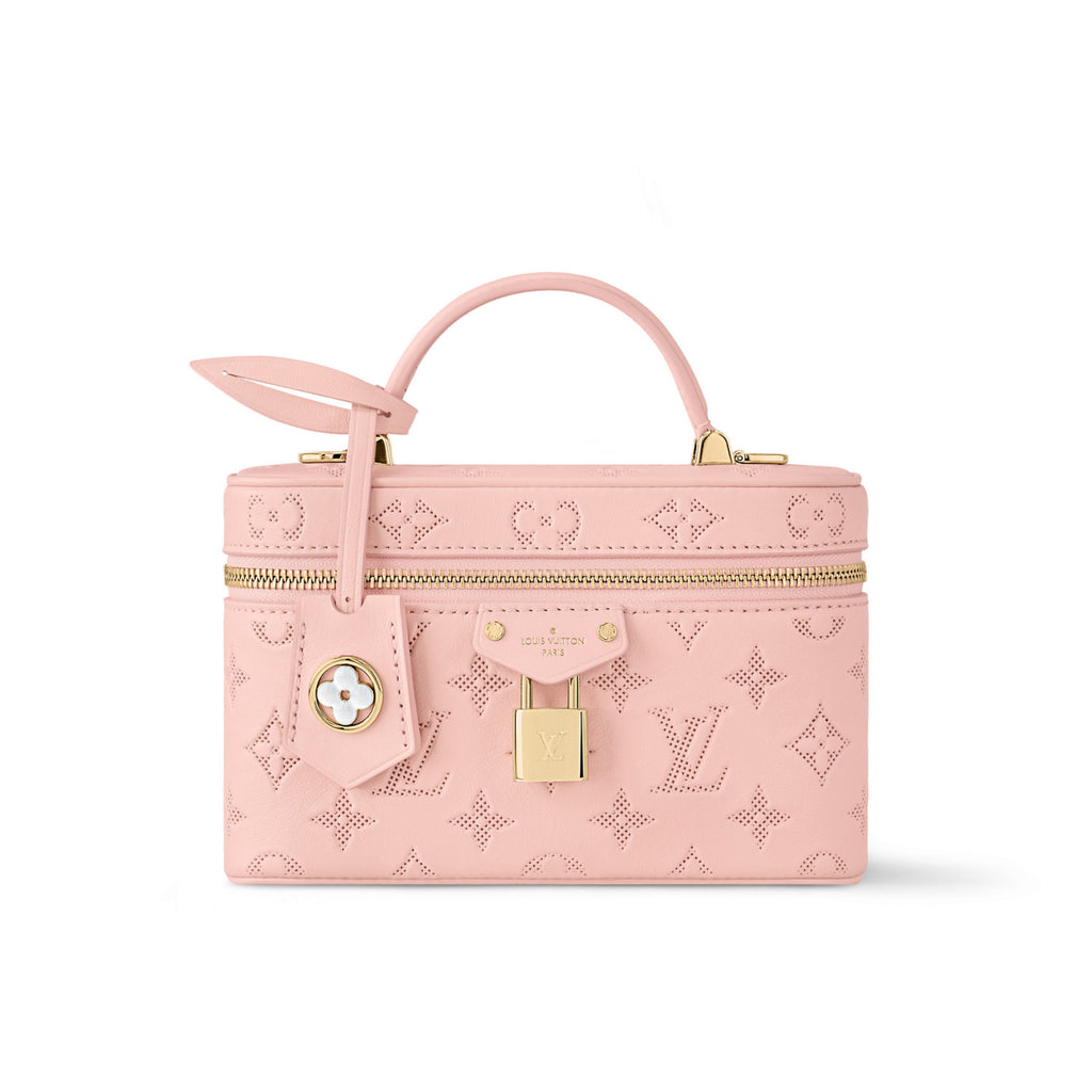 Louis Vuitton Vanity Pouch Flower Ring Women's Gray Monogrammed Pendant Zipper Closure Calfskin Gloves Cosmetic Bag Bags #76843
