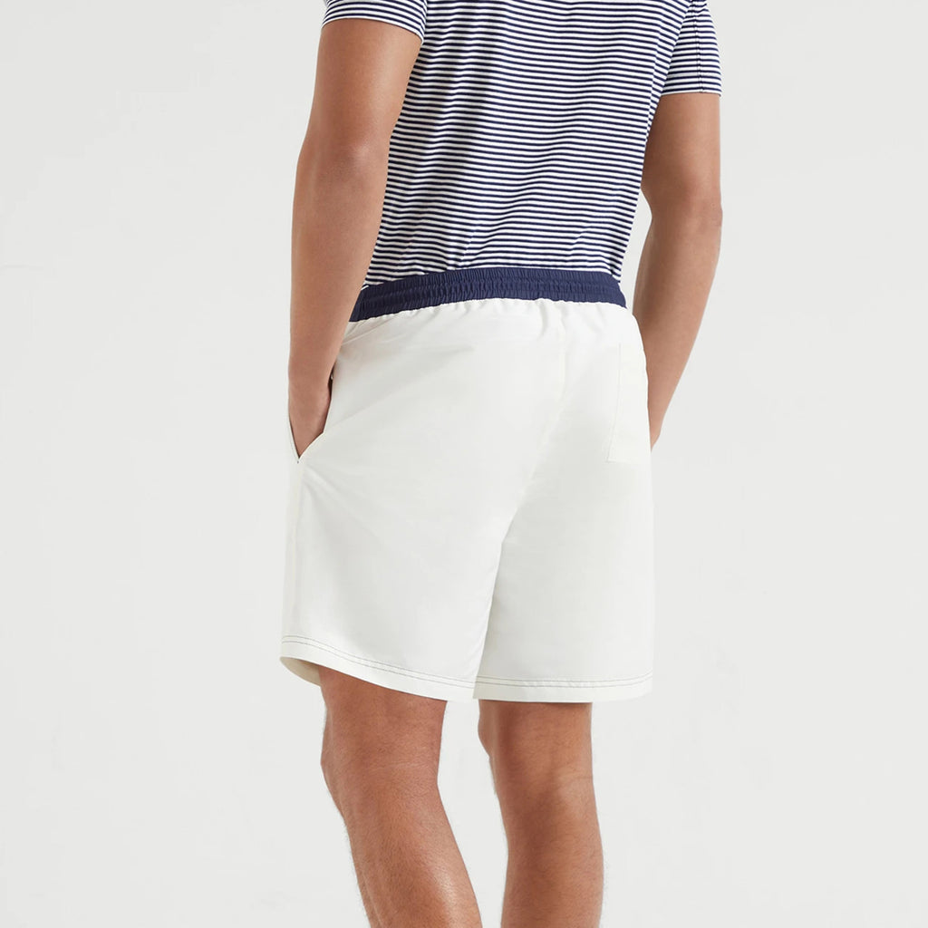 Brunello Cucinelli  Nylon Swim Shorts With Contrast Details And Print Men's Spring Summer Holiday Beach Shorts Colour Block Fashion Casual Pants #77277
