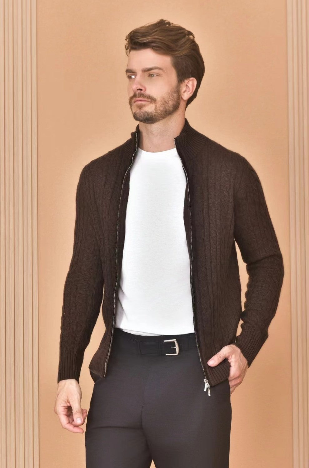 Loro Piana Men's Autumn And Winter Solid Color Zipper Half High Neck Knit Sweater Long Sleeve Jacket Ngvp #9392
