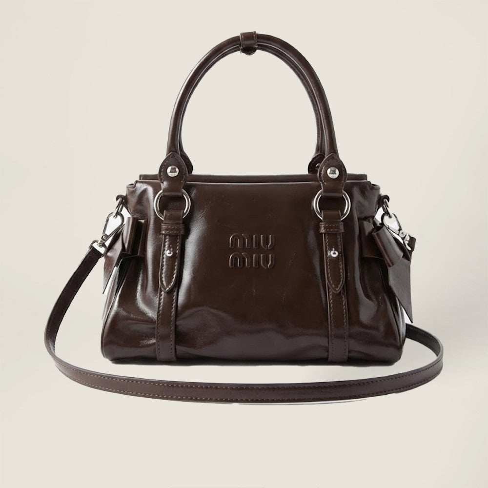 MiuMiu Women's Bow Motorcycle Bag Fashion Trend Handbag Leather Buckle Logo Letter Crossbody Bag Bags #82586A
