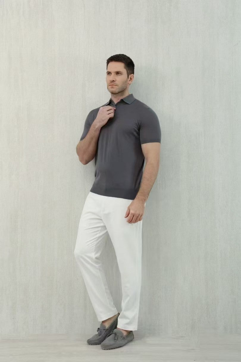 Loro Piana Men's Summer Lapel Straight Solid Color Fitted Pullover Short Sleeve Polo Shirt Ngvp #1554