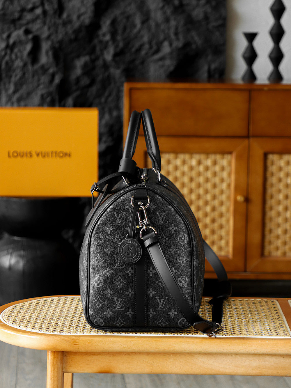 LOUIS VUITTON Keepall Bandoulière 45 Monogram Eclipse Travel M40569 #335964