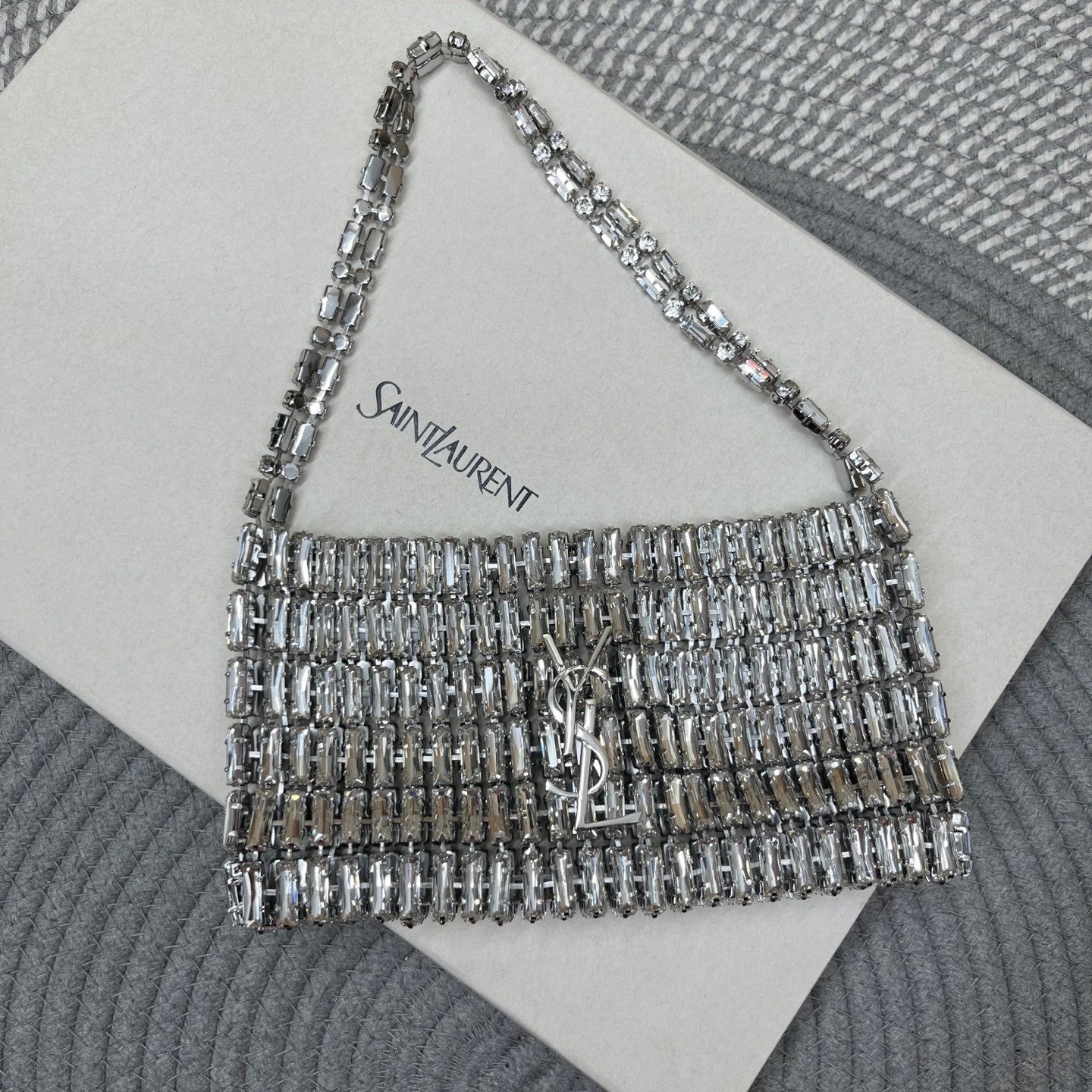 SAINT LAURENT Women's EVENING Crystal-Inspired Handbag Bag Limited Edition Sparkling Crystal Clutch Mini Chain-Strap Underarm Tote Bags #193642