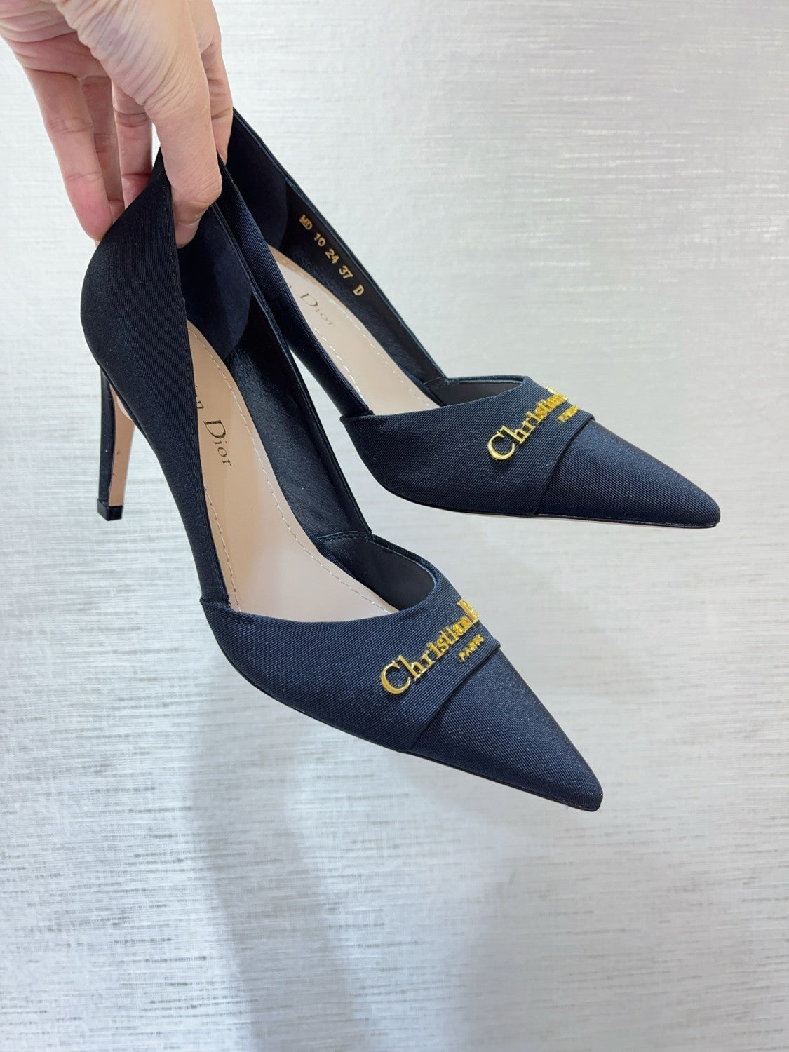 Escarpin My Dior Women's Summer Gold Letter Print Solid Color Cowhide Pointed Toe 8cm High Heel Shoes #77215