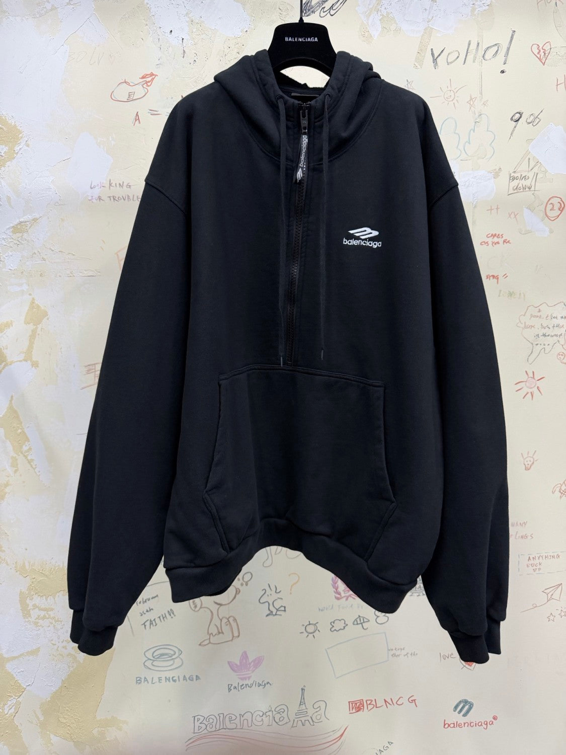 Balenciaga Top-quality Version Men's 3b Sports Icon Half-zip Hoodie in Washed #336946