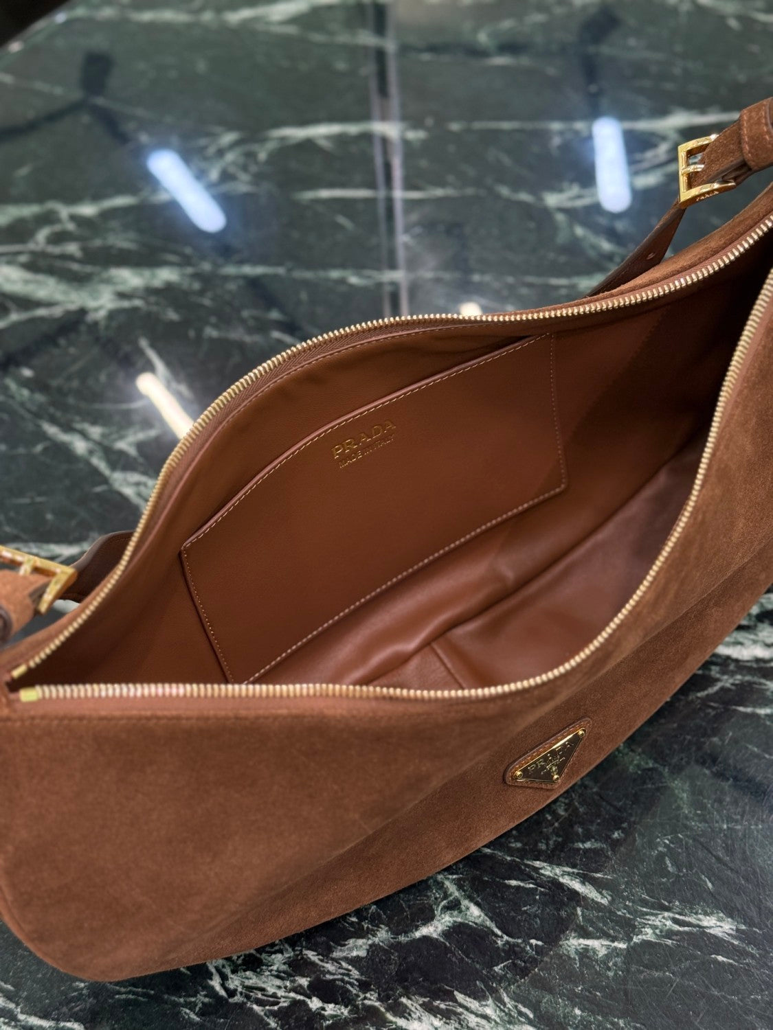PRADA Classic Crescent Shape Suede Shoulder Bag Oversized Fit  Adjustable Handles Women's Handbag #81941L