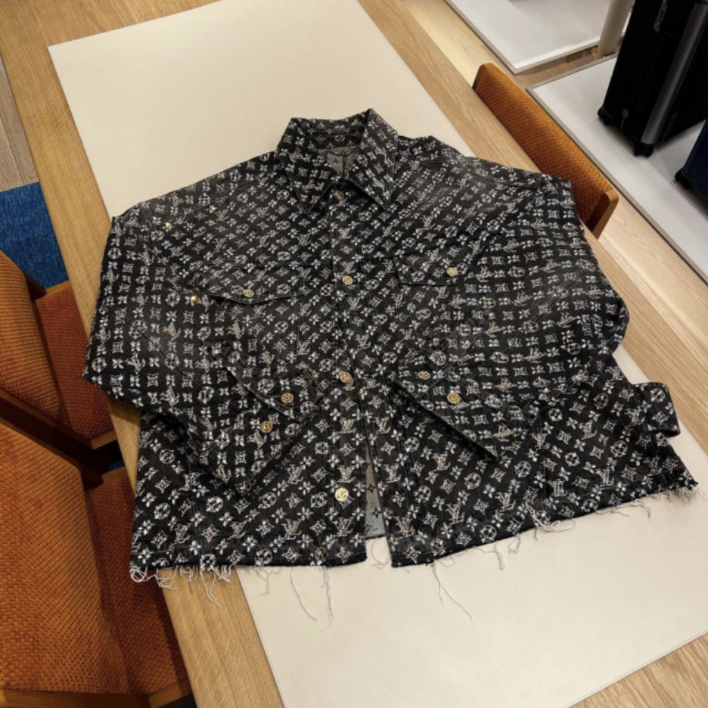 Louis Vuitton Made To Order Embroidered Monogram Baggy Denim Overshirt Jacket Jeans Pants suit Set #96366