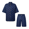 Louis Vuitton Men's Summer Logo Embroidery Blue Single Breasted Lapel Denim Short Sleeve Shirt Shorts Set Suit #98741