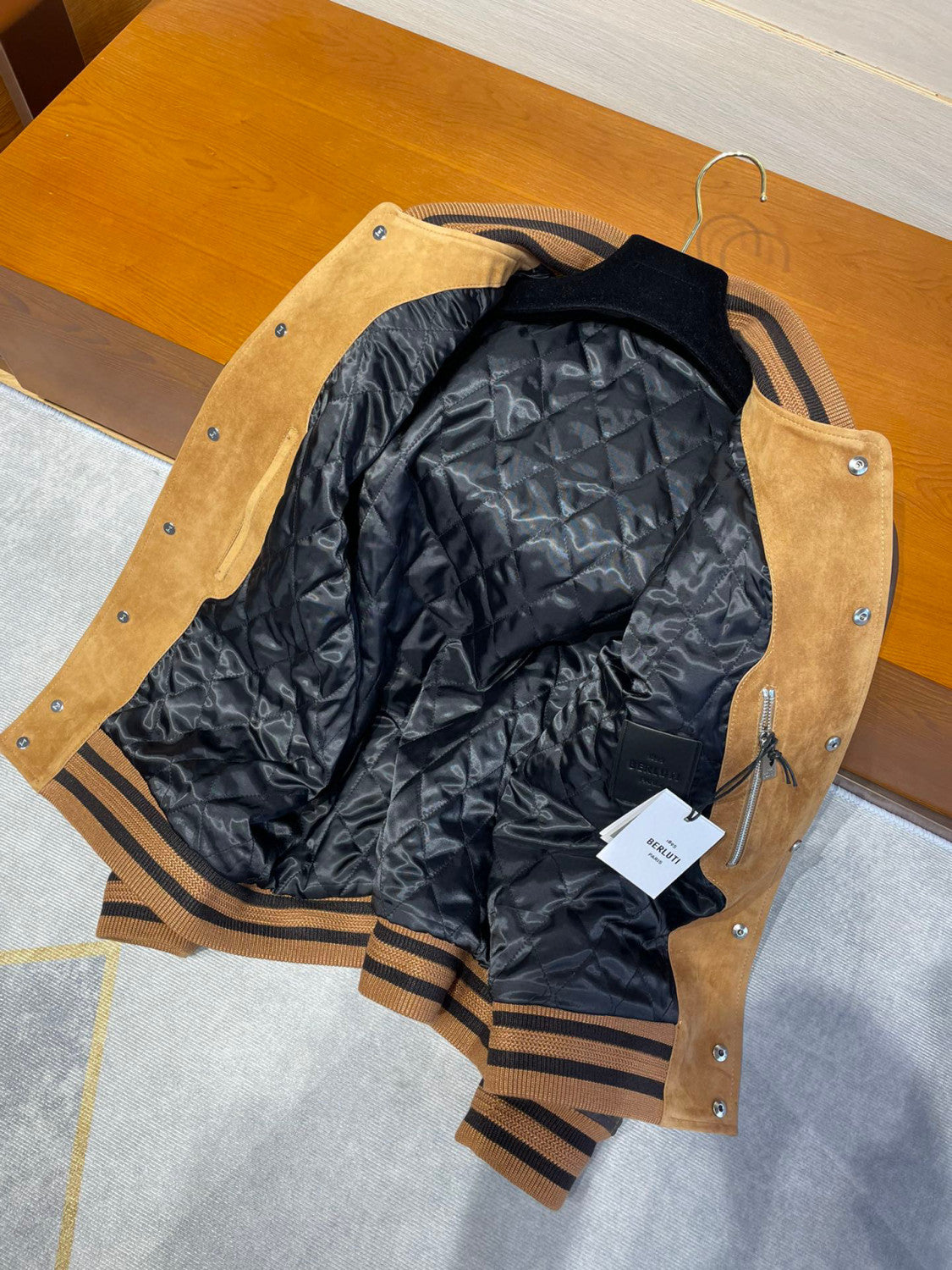 Berluti Suede Leather Patchwork Varsity Jacket #96481