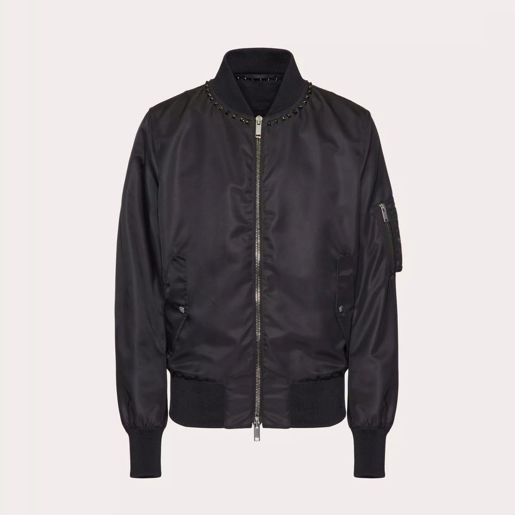Valentino Men's Spring And Autumn Rivet Decoration Zipper Solid Color Nylon Long Sleeve Bomber Jacket Ngvp #9926