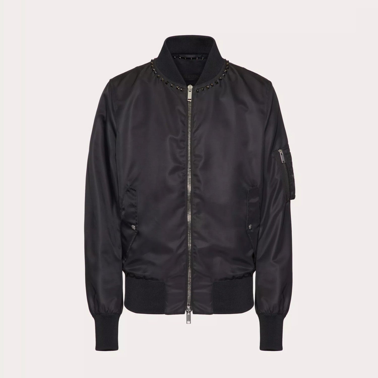 Valentino Men's Spring And Autumn Rivet Decoration Zipper Solid Color Nylon Long Sleeve Bomber Jacket Ngvp #9926