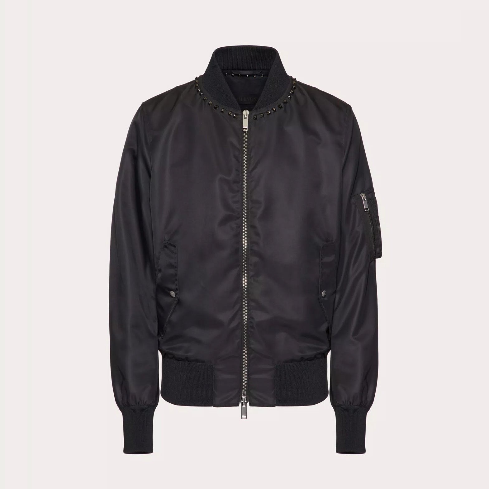 Valentino Men's Spring And Autumn Rivet Decoration Zipper Solid Color Nylon Long Sleeve Bomber Jacket Ngvp #9926