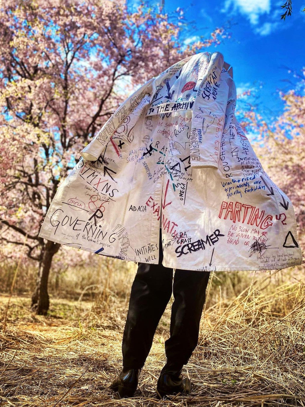 Raf Simons Men's Spring And Autumn Hand-painted Graffiti Long Trench Coat Jacket High Street Trend Hip-hop Personality Trench Coat Ngvp #1659