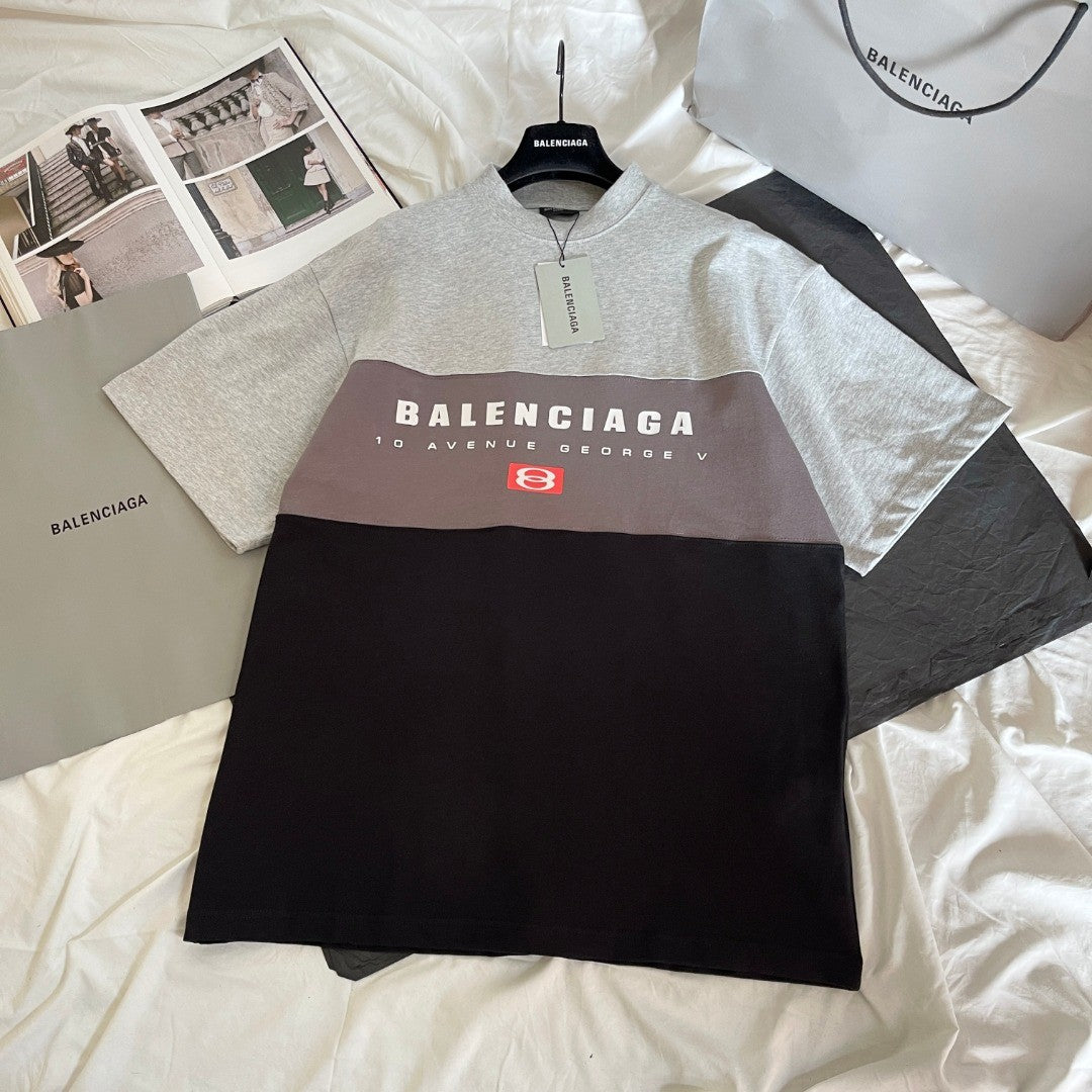 Balenciaga Men's Summer Logo Letter Printed Color Collision Round Neck Short Sleeve T-Shirt #75929
