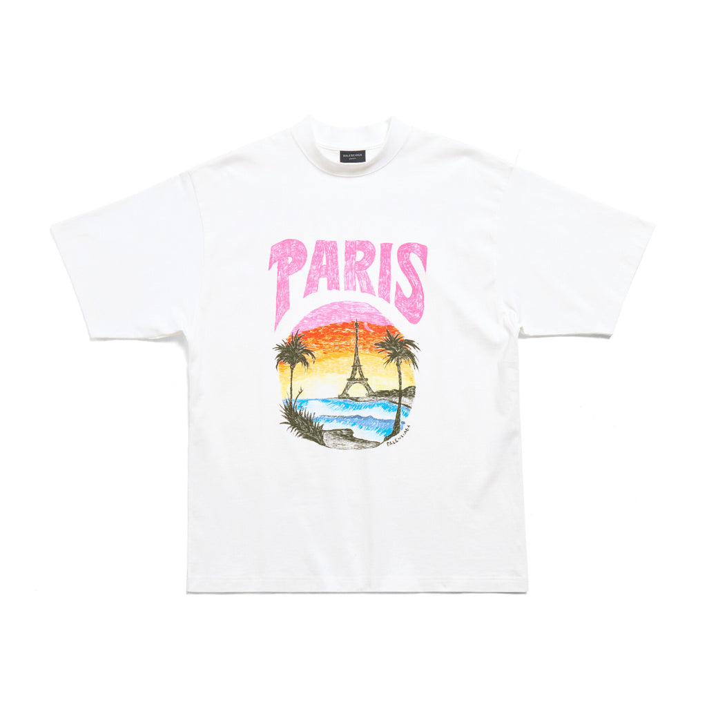 Balenciaga Paris Tropical Men's and Women's Black and White Vintage Plain Knit Medium Fit Short Sleeve T-Shirt #99154