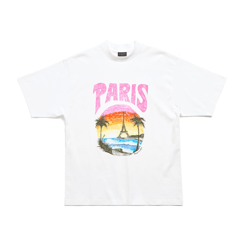 Balenciaga Paris Tropical Men's and Women's Black and White Vintage Plain Knit Medium Fit Short Sleeve T-Shirt #99154