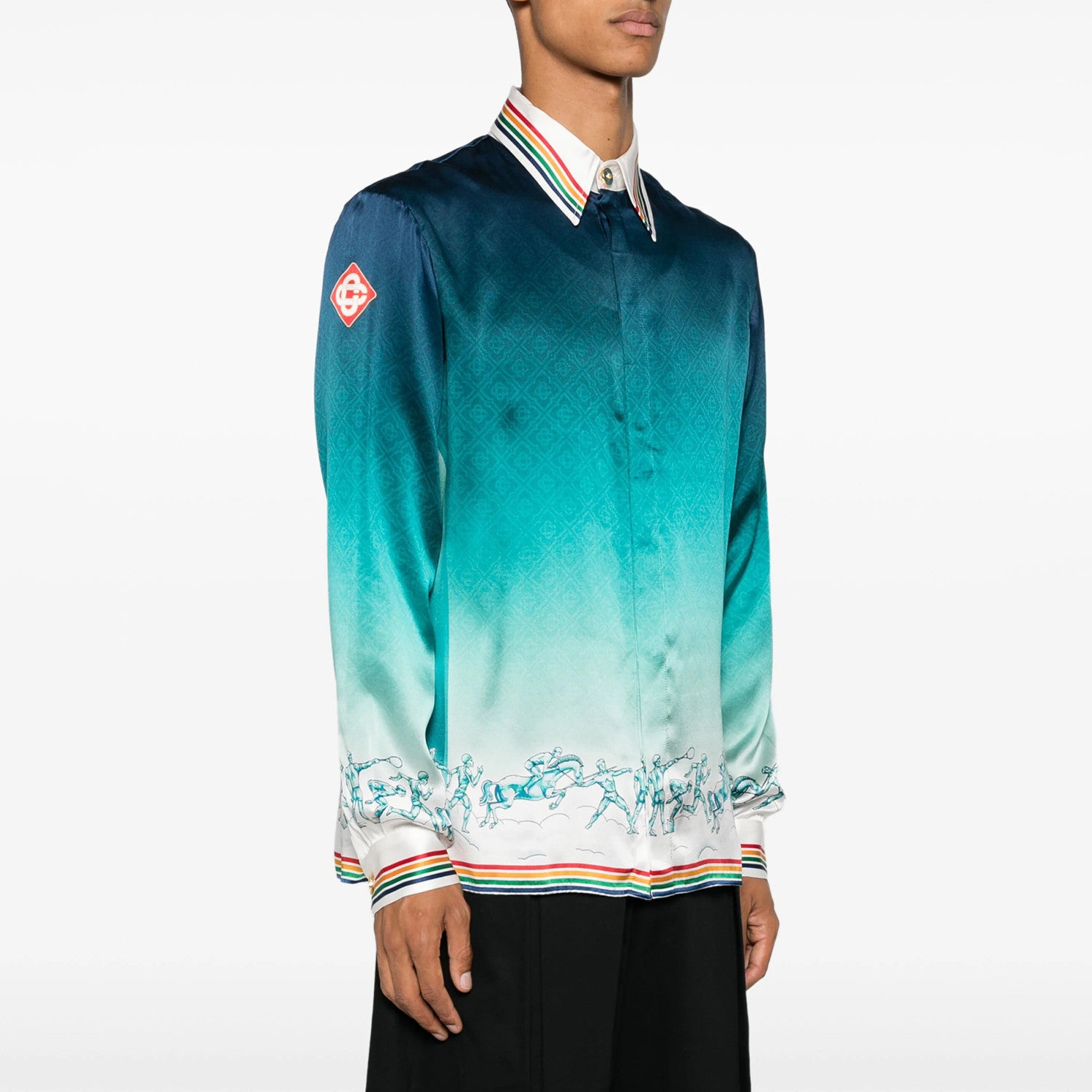 Casablanca Men's Summer Gradient Pattern Printed Lapel Loose Single Breasted Long Sleeve Shirt #73424