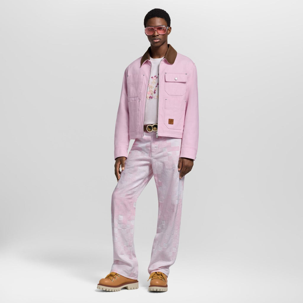 Louis Vuitton X Men's Autumn And Winter Pink Lapel Workwear Jacket Cotton Fashion Trend Zipper Casual Long Sleeve Jacket  #81632