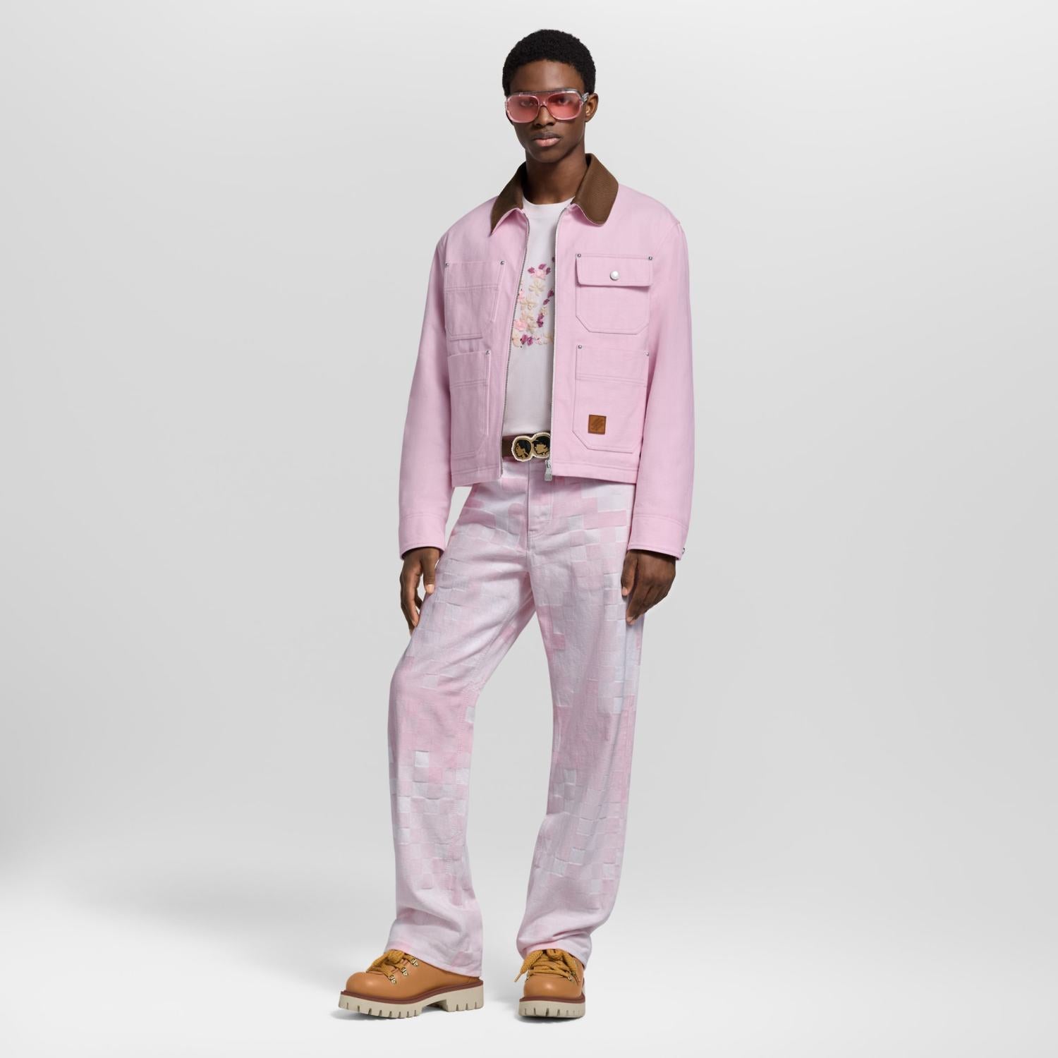 Louis Vuitton X Men's Autumn And Winter Pink Lapel Workwear Jacket Cotton Fashion Trend Zipper Casual Long Sleeve Jacket  #81632