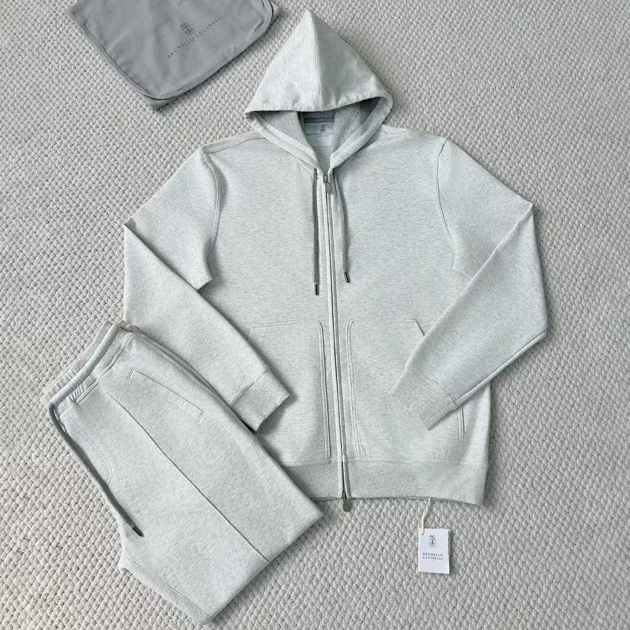 Brunello Cucinelli Men's Solid Colour Hooded Zip Sweatshirt Jacket Drawstring Comfort Straight Trousers Pants Sweatpants Suit Set  #81324