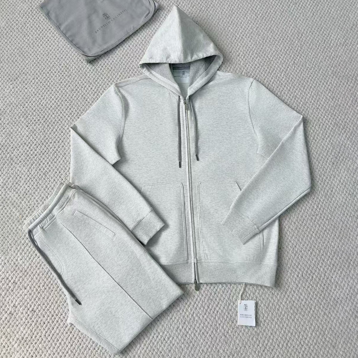 Brunello Cucinelli Men's Solid Colour Hooded Zip Sweatshirt Jacket Drawstring Comfort Straight Trousers Pants Sweatpants Suit Set  #81324