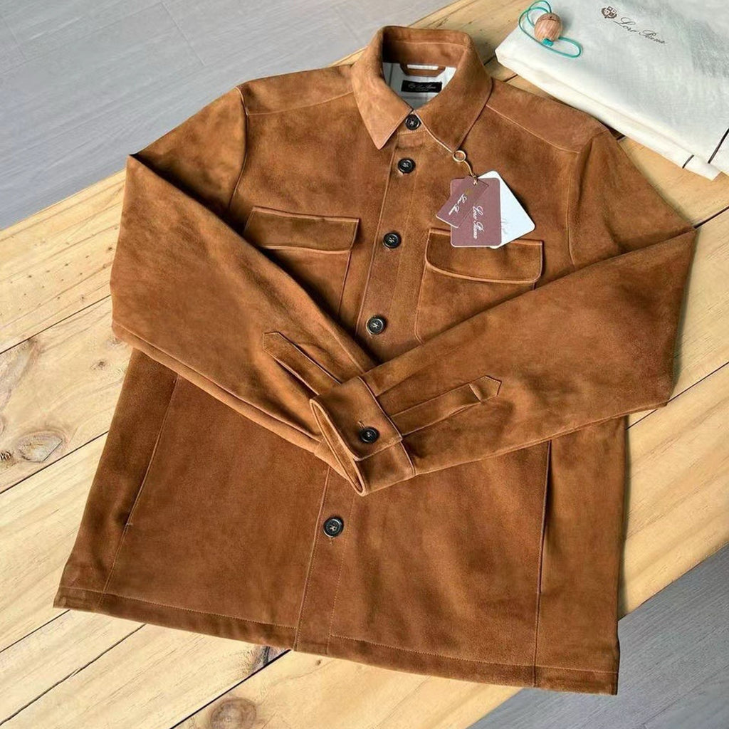 Loro Piana Men's Spring And Fall Fashion Lapel Suede Single-breasted Casual Temperament British Work Wind Jacket Ngvp #7928