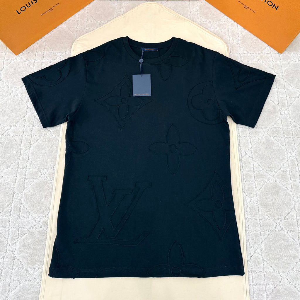Louis Vuitton Men's Summer Embroidery Pattern Printed Solid Color Round Neck Cotton Short Sleeve T-Shirt #75389
