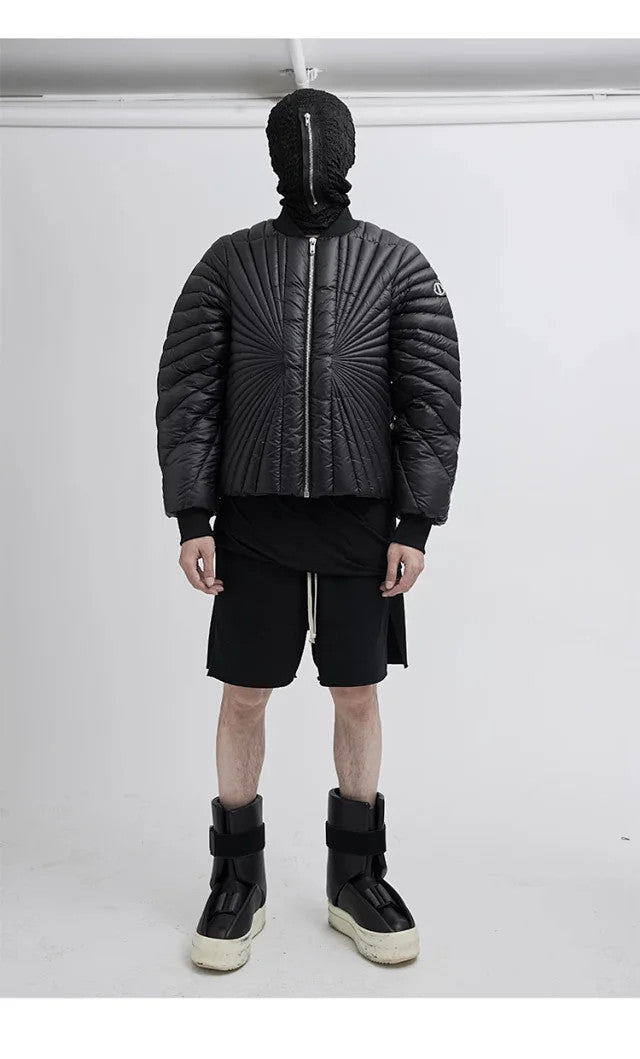 Rick Owens X Moncler Men's And Women's Black Saison Peter Feather Jacket Fall And Winter Rays Striped Senior Zipper Round Neck Jacket Ngvp #2499