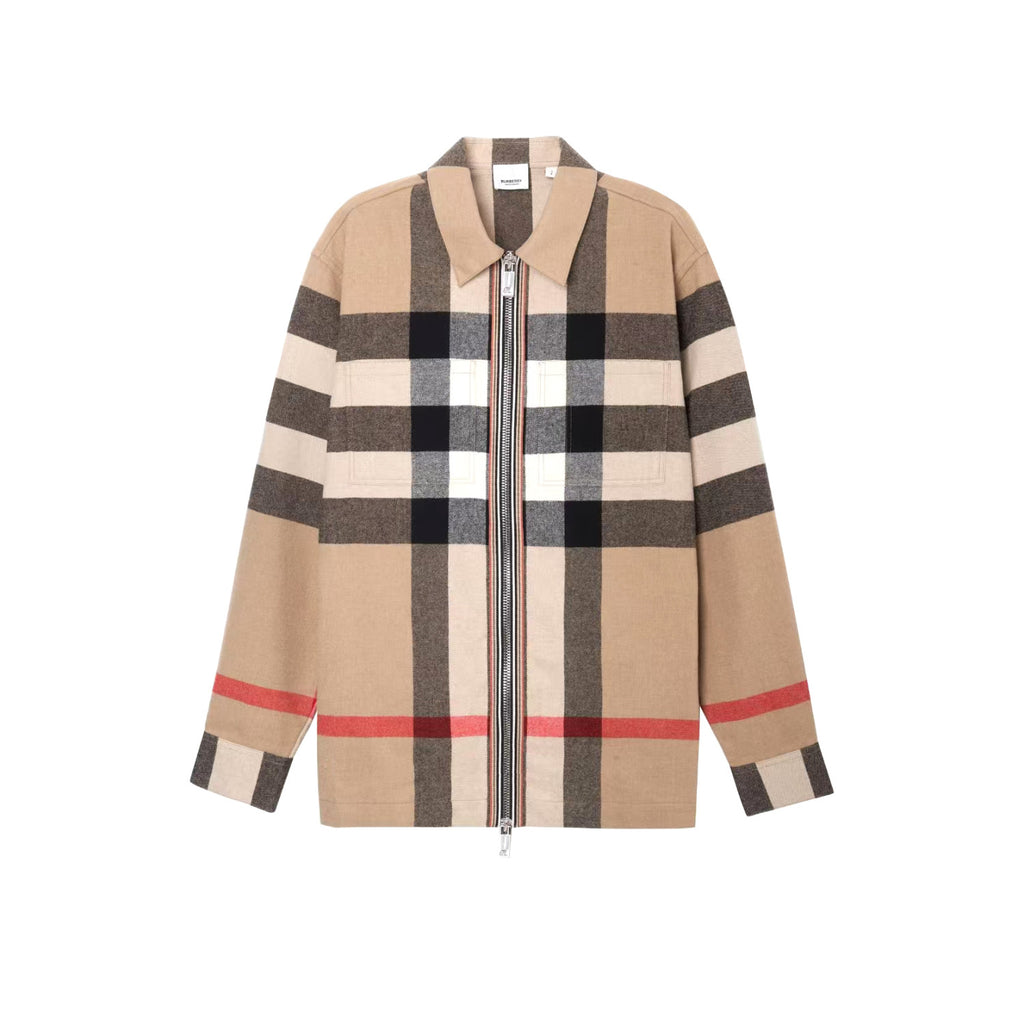 Burberry Men's and Women's Fashion Casual Collared Zipper Striped Pattern Shirt Jacket #78834