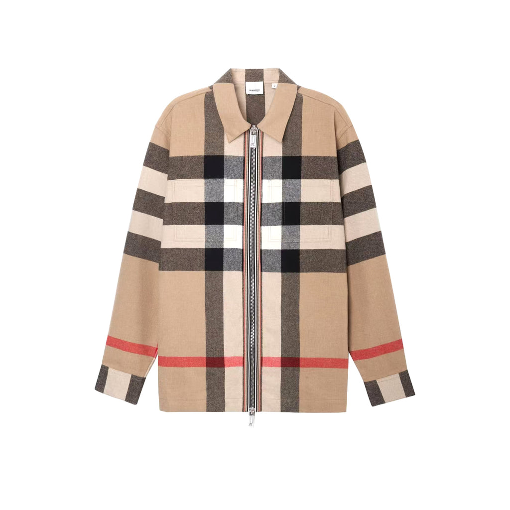 Burberry Men's and Women's Fashion Casual Collared Zipper Striped Pattern Shirt Jacket #78834