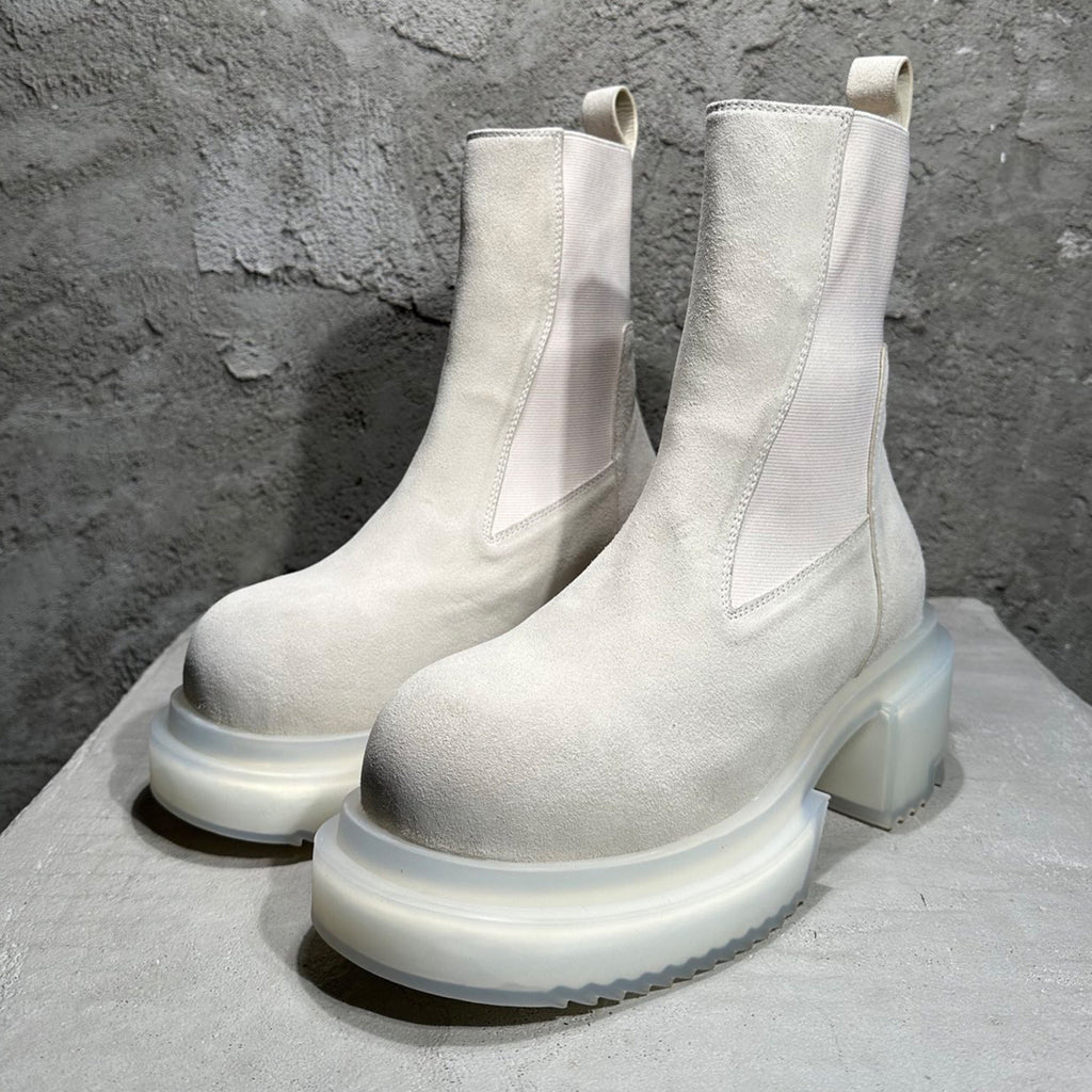Rick Owens Men's Fall And Winter Elastic Thick Bottom Boots Round Head Suede Short Boots 7cm Fashion Trend Cowhide Mid-calf Shoes Ngvp #2466