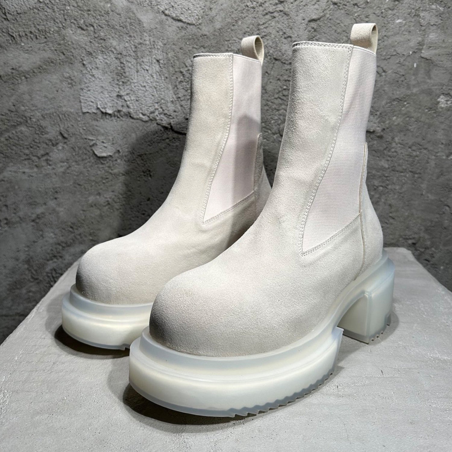 Rick Owens Men's Fall And Winter Elastic Thick Bottom Boots Round Head Suede Short Boots 7cm Fashion Trend Cowhide Mid-calf Shoes Ngvp #2466