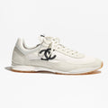 CHANEL Trainers Fabric Embossed Suede Calfskin White Black #381215
