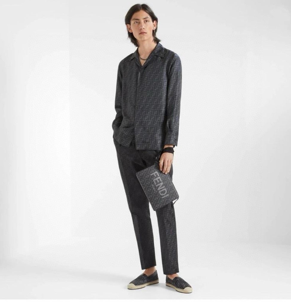 Fendi Men's Women's  Autumn And Winter New Silk Light Cotton Solid Color Lapel Shirt Ff Jacquard Logo Fashion Loose Casual Long-sleeved Shirt! #81616