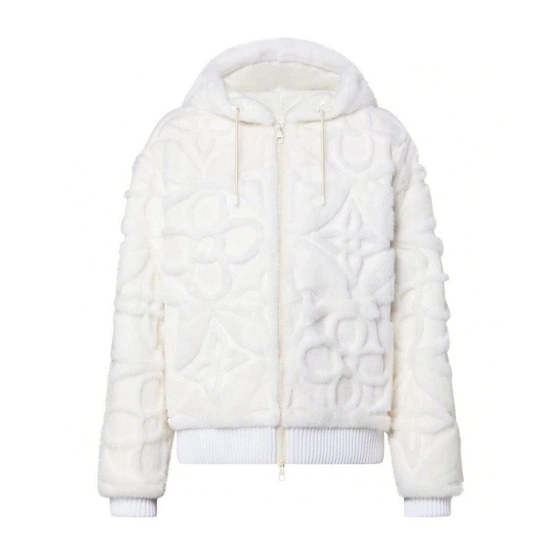 Louis Vuitton Men's And Women's Aged Shearling Embossed Craft Velvet Mink Pure White Zip Jacket #97838