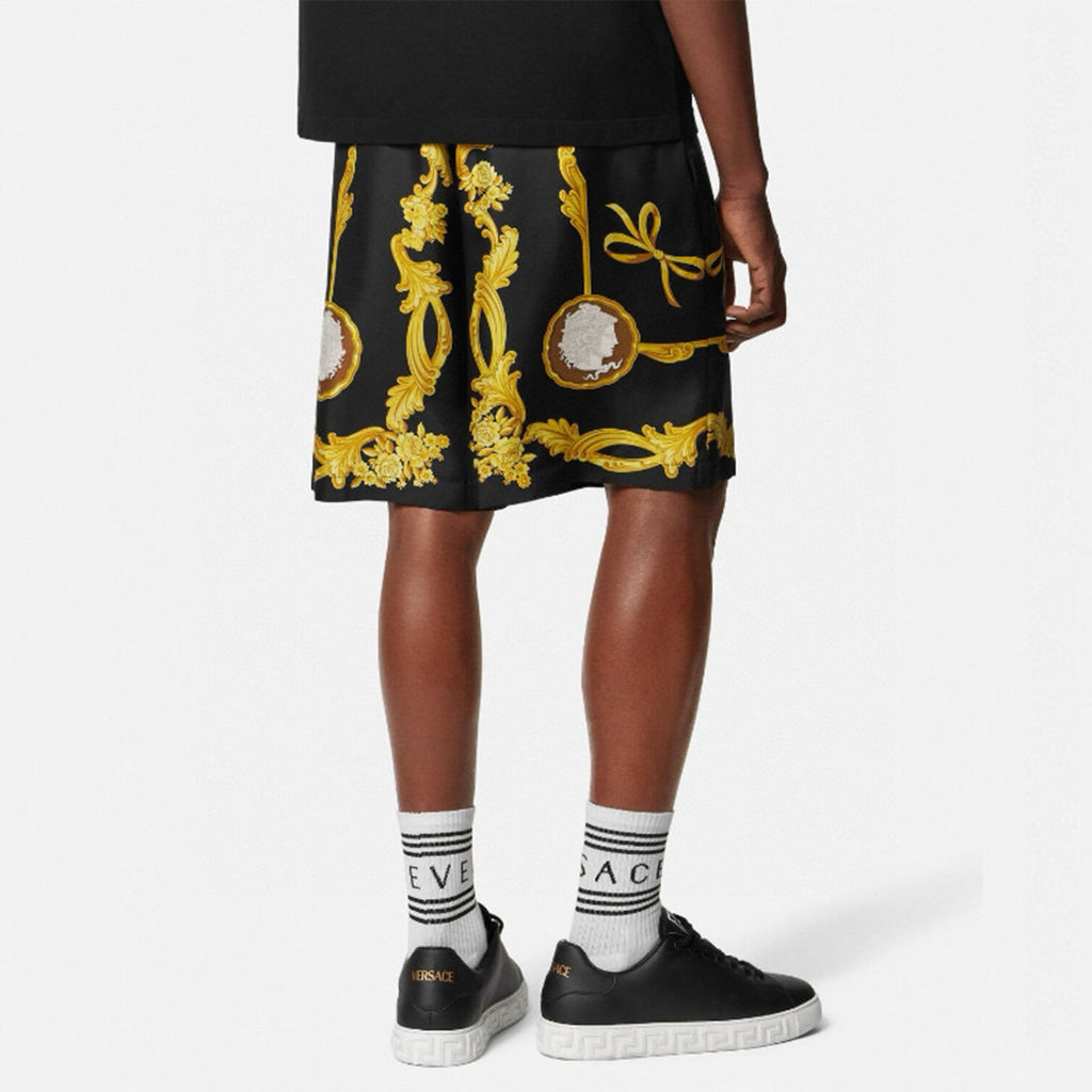 Versace Men's Medusa Cameo Printed Silk Luxury Black Gold Suit Fashion Spring Summer Trend Shirt Shorts Suit Set Ngvp #1728
